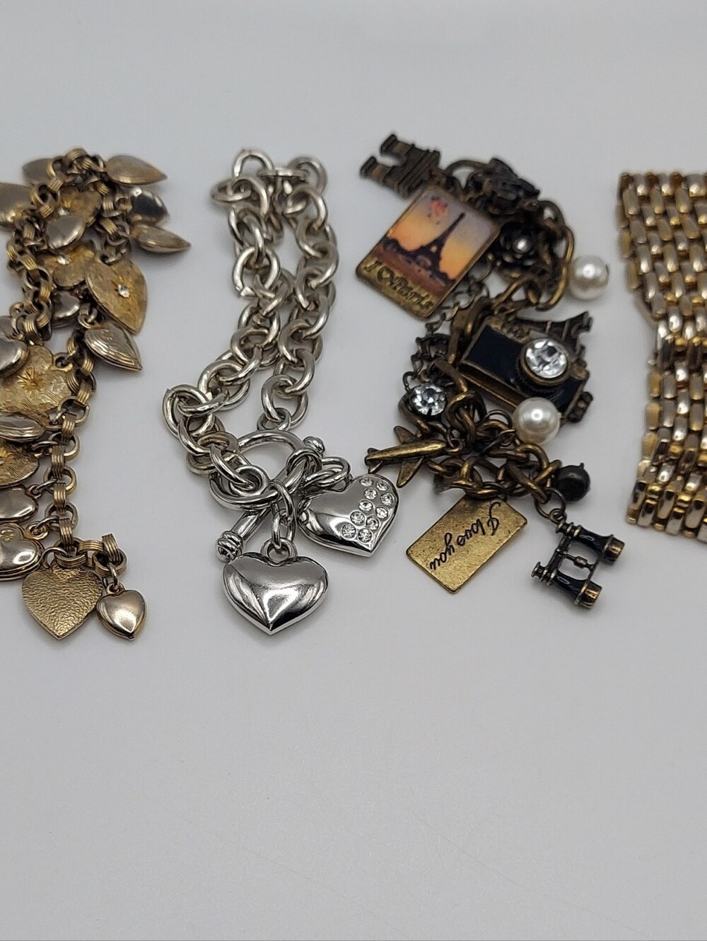 Bracelet Lot: Heart, Charm, Basket Weave Bracelets. See Photos.
